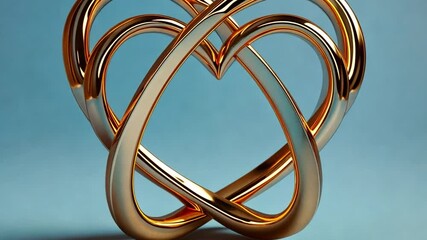 Fototapete - This Golden hearts entwined together on a soft blue background represent love and affection.
