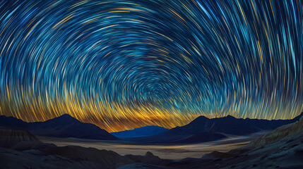 Wall Mural - Twinkling Stars Night Sky - Long Exposure over Mountain Range
