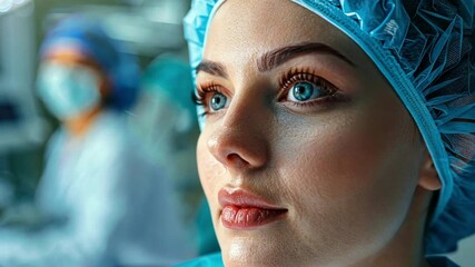 Poster - A dedicated medical professional is intently observing a patient during a high-tech procedure, showcasing precision and compassion in a state-of-the-art healthcare facility.