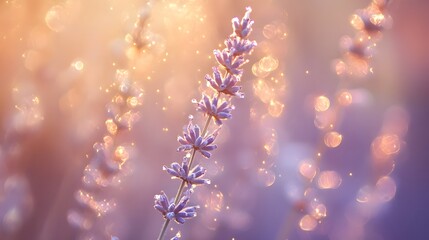 Sticker - Ethereal bokeh sparkles blending golden and Blue tones indoors on a smooth lavender and beige backdrop