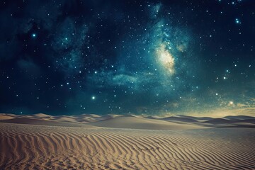 Wall Mural - starry night sky over rolling sand dunes desert landscape