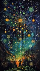 Poster - Celestial Tapestry A Figure Gazes At A Night Sky Illuminated With Symbols