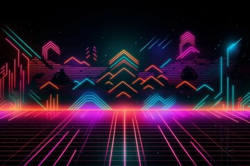 Wall Mural - neon lights form geometric shapes, glowing brightly against a dark background. ai generative. .