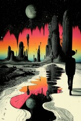 Wall Mural - abstract cosmic desert landscape with reflections