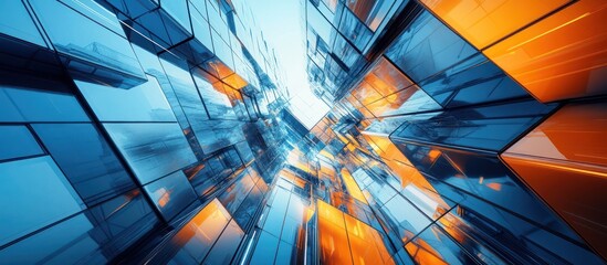 Wall Mural - abstract blue and orange glass skyscraper.
