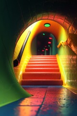 Wall Mural - vibrant neon tunnel staircase design