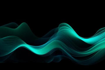 Wall Mural - abstract teal waves on a black background. ai generative. .