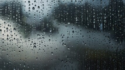 Wall Mural - closeup view capturing the intricate condensation of fog on a window glass surface, showcasing the d