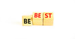 © Dzmitry - Motivational and inspirational be best symbol. Concept words Be best on beautiful wooden block. Beautiful white table white background. Business motivational be best concept. Copy space.