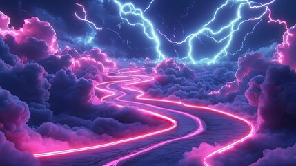 Wall Mural - neon path through cloudscape under stormy skies