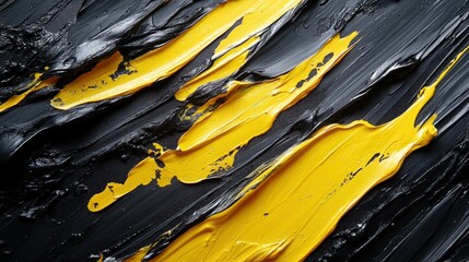 Wall Mural - Abstract black and yellow paint texture.