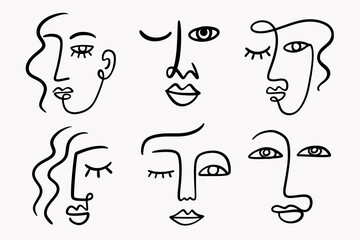 Wall Mural - abstract one line drawing woman face portrait logo