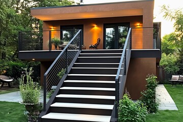 Wall Mural - The exterior staircase of the two-story house