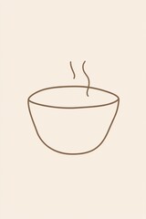 A minimalist illustration of a steaming cup of coffee made with smooth vector lines. The cup is placed centrally on a light beige background. The color scheme uses earthy browns and creamy whites.