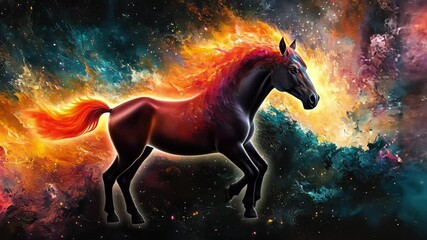 Wall Mural - a painting of a horse with a fiery mane and tail
