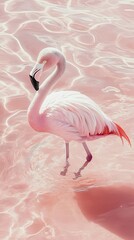 Wall Mural - Pink Flamingo in Pink Water Serene Beauty