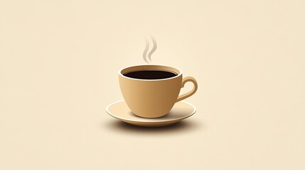 A minimalist illustration of a steaming cup of coffee made with smooth vector lines. The cup is placed centrally on a light beige background. The color scheme uses earthy browns and creamy whites.