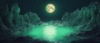 © Waraporn - Enchanting moonlit landscape with a serene and mystical lagoon nestled within a dramatic underwater cavern  The glowing green waters reflect the magical atmosphere