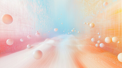 Leinwandbilder - A holographic mesh grid with floating data points in pastel colors. The design is light and futuristic, with an abstract, clean look