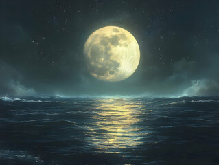 Wall Mural - full moon over calm ocean at night. (2)