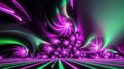 Wall Mural - A vibrant, neon hued abstract animation showcasing swirling lights and dynamic patterns in a futuristic setting