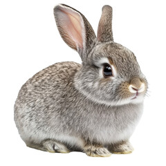 Wall Mural - Cute gray rabbit sitting on a white background