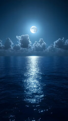 Wall Mural - Full moon reflecting on calm ocean at night.