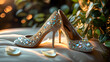 © MdTowhidul - Exquisite, lace-covered wedding shoes adorned with delicate pearls and subtle sparkle.
