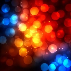 Wall Mural - vibrant orange, red, and blue bokeh lights on a dark background, abstract festive texture
