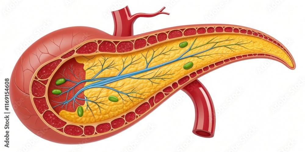 A detailed illustration of a pancreas, showcasing its structure ...