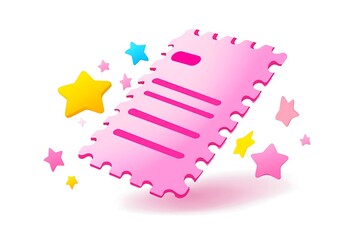 Canvas Print - Pink puzzle mat piece with stars, isolated on white background.