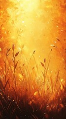 Wall Mural - Breathtaking autumn landscape with a glowing meadow filled with lush foliage in vibrant shades of gold orange and yellow bathed in warm soft sunlight for a serene and ethereal atmosphere