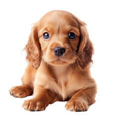 Wall Mural - Adorable puppy resting on a white background