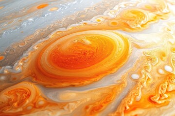 Wall Mural - vibrant jupiter planet depicted with swirling bands of orange red and brown against a stark white ba