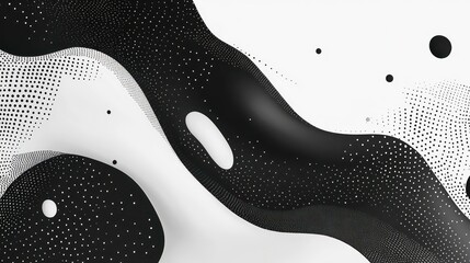 Wall Mural - abstract banner featuring a fluid, liquid shape in a classic black and white theme, intertwined with
