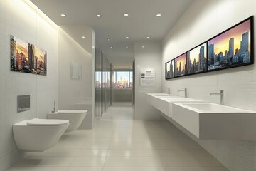 Wall Mural - Modern bathroom wall showcase showcasing city scenery