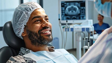Poster - A patient sits comfortably in a clinical setting, smiling at a healthcare provider. Advanced medical equipment surrounds them, indicating an ongoing stem cell treatment consultation.