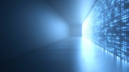 Abstract Digital Corridor with Glowing Codes