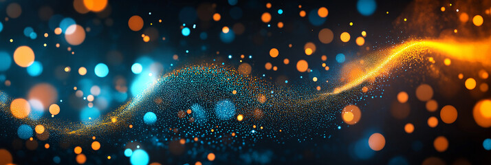 Poster - Abstract blue and orange particles flowing on black background