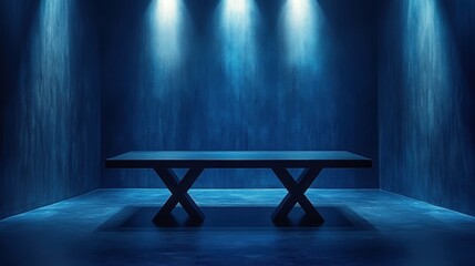 Canvas Print - Dark blue room with illuminated table.