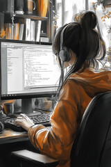 Leinwandbilder - Programmer working from home on software development project