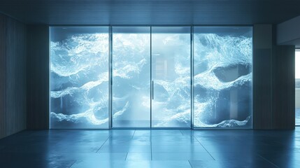 Wall Mural - Glass Doors Depicting Ocean Waves in Modern Interior