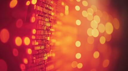 A close-up of computer code in vibrant red and orange, digital data processing on a screen with a blurred bokeh effect in the background.