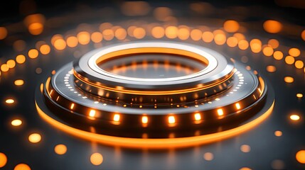 Canvas Print - a futuristic circular device with glowing orange lights. ideal for technology presentations, website