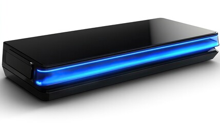 Canvas Print - sleek black device with glowing blue highlights. perfect for futuristic data storage or high-tech ga