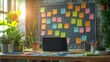 © kaiserseeing - Modern Office Workspace with Laptop and Colorful Sticky Notes