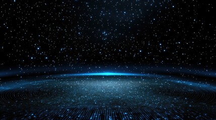 Wall Mural - glowing blue lines and numbers stretch across a dark background, creating an immersive digital techn