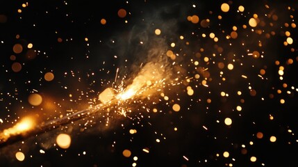 Poster - A dynamic display of sparks and glowing particles against a dark background.