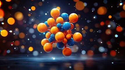 Wall Mural - abstract 3d rendering of interconnected orange and blue spheres. ideal for technology, science, or i