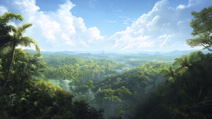 Sticker - lush green landscape of Amazon rainforest under bright sky